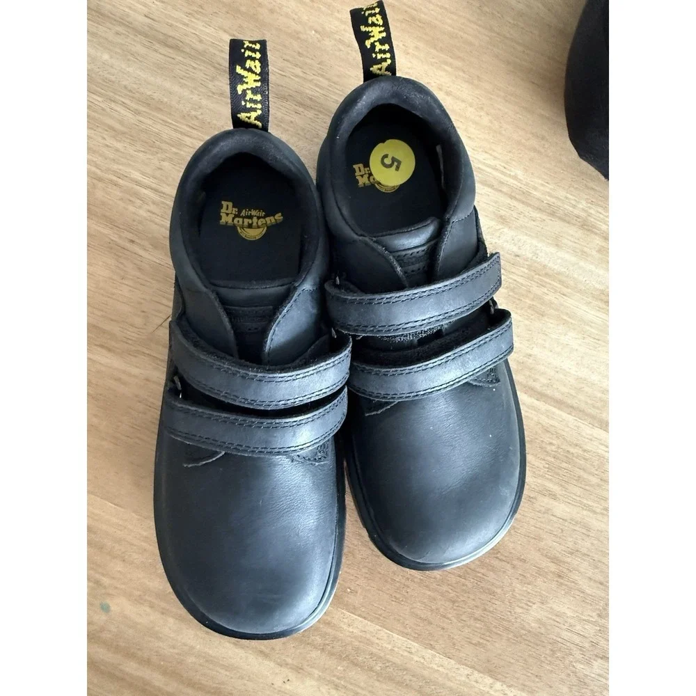 Dr Martens Junior Raffe Black Leather Double Strap Shoes US 4 Men 5 Women